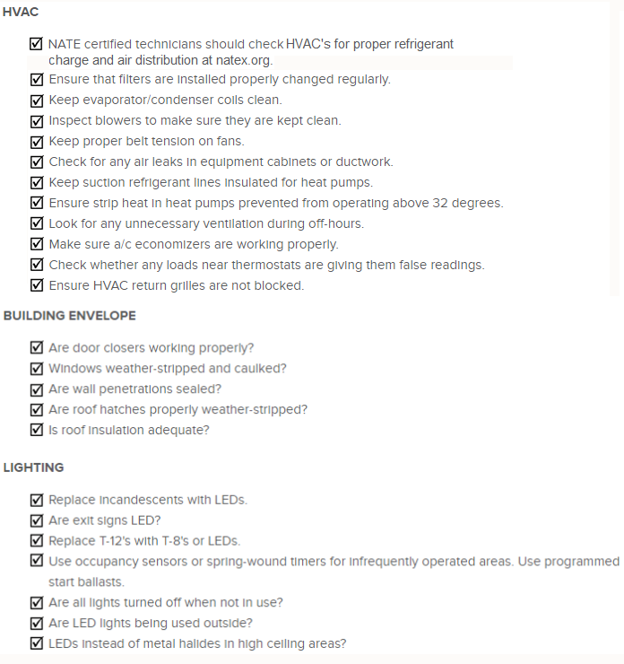 Commercial Buildings Checklist