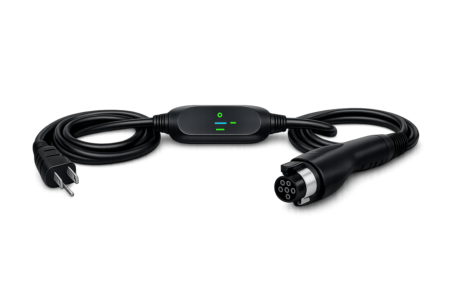 Level 1 electric vehicle charging cable with standard household plug